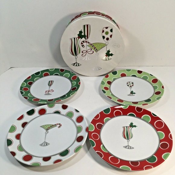 4 Christmas Appetizer Plates Holiday Cocktail Glass Cookie Plate Snack Dish 7 in - Picture 1 of 10